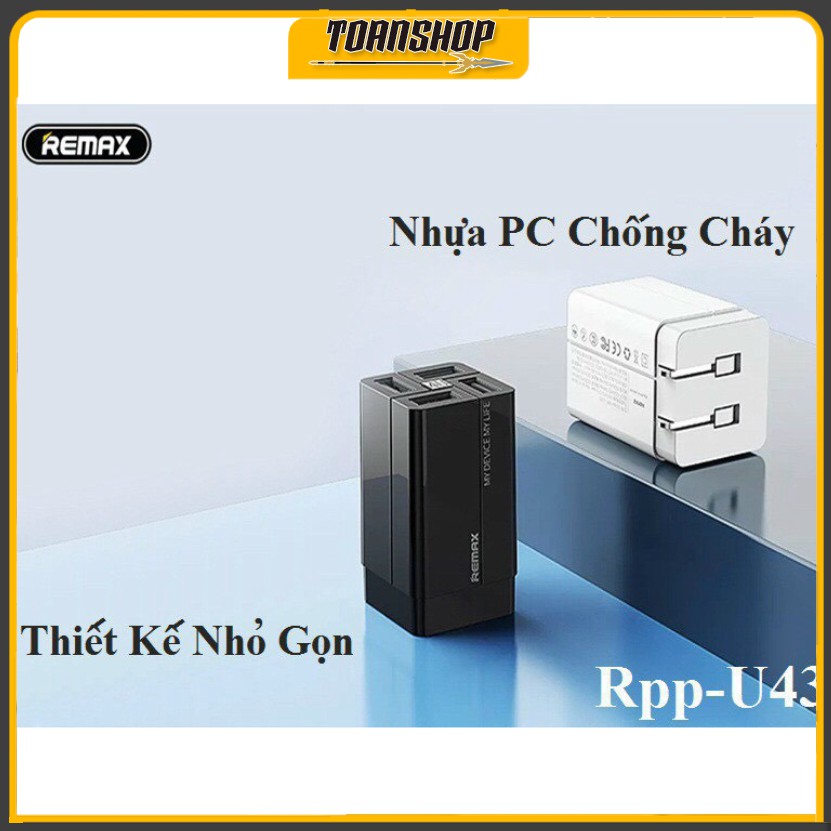 Cốc sạc Củ sạc REMAX RP-U43 nhanh 4 cổng CHỐNG CHÁY NỔ 3.4A - SẠC NHANH Quick Charge 3.4A