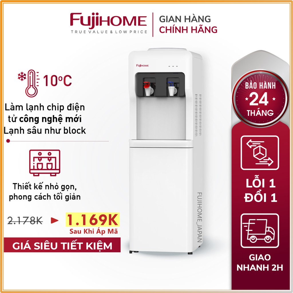 Cây nước nóng lạnh Nhập Khẩu Fujihome WD5320E, bình lọc máy lọc nước nóng lạnh mini uống công nghệ Nhật Bản