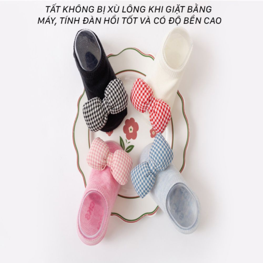 Tất họa tiết nơ sang chảnh cho bé gái chất liệu cotton mềm mại