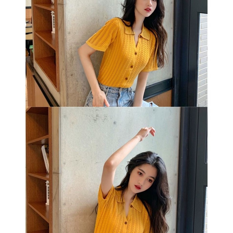 Áo Thun Tay Ngắn Cổ Polo Phối Nút Phong Cách Hong Kong Thời Trang Mùa Hè Hàng Mới Dành Cho Bạn Nữ 2021