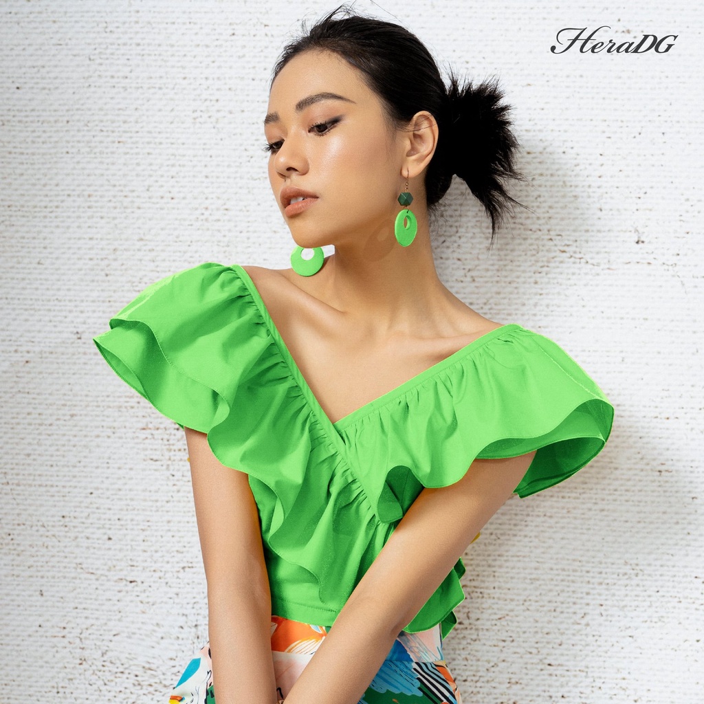 Áo Croptop Nữ HeraDG Thiết Kế Cổ Bèo Cách Điệu, Chất Liệu Vải Thô Poplin Cao Cấp, Thoáng Mát SAKBB2068 | BigBuy360 - bigbuy360.vn