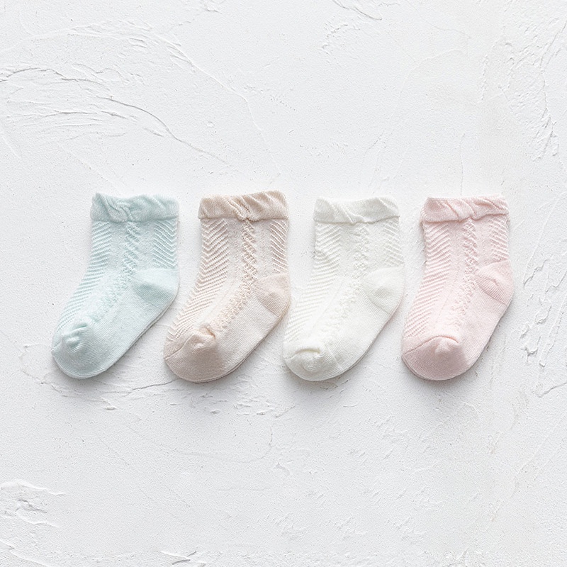 Vớ Lưới Cotton Mềm Mại Thoáng Khí Màu Trơn Dành Cho Bé