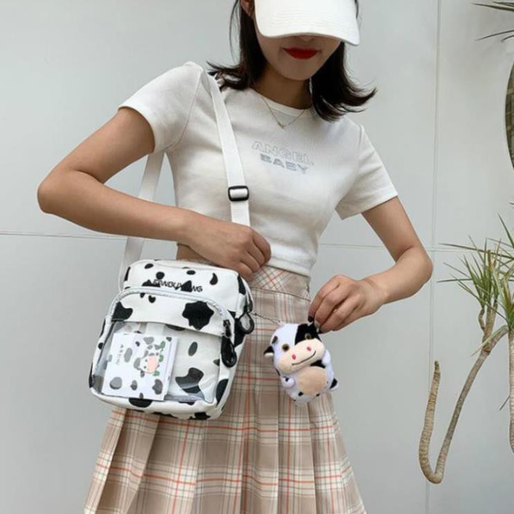 [HÀNG QUẢNG CHÂU] Túi vải canvas họa tiết bò sữa phong cách Harajuku Nhật Bản 2021