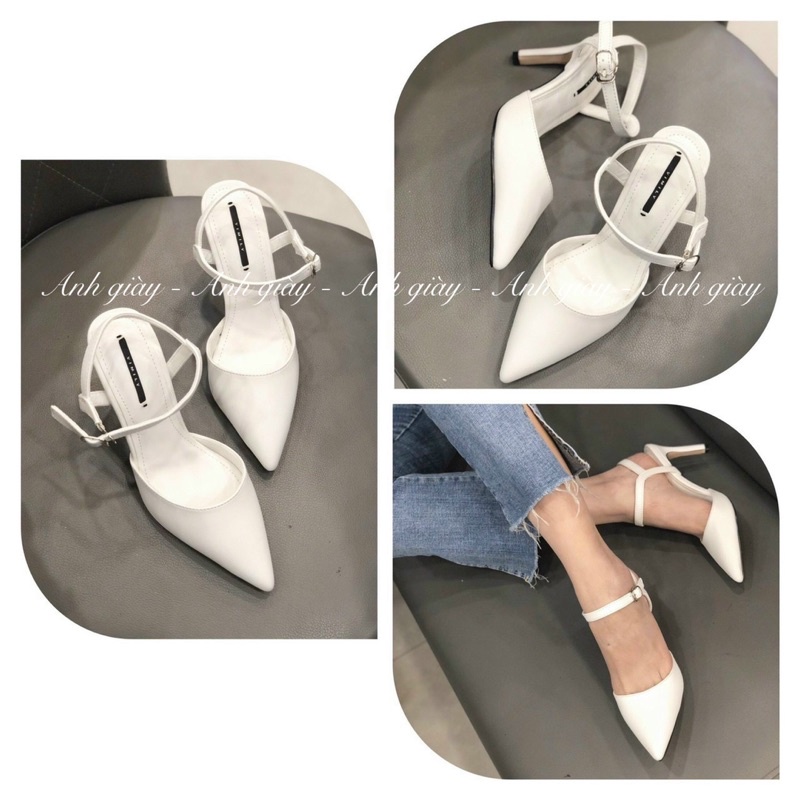 CG99 - Giày cao gót da lì bít mũi hở gót, gót nhọn  7p VNXK phù hợp làm giày cưới, dự tiệc, đi làm , đi chơi