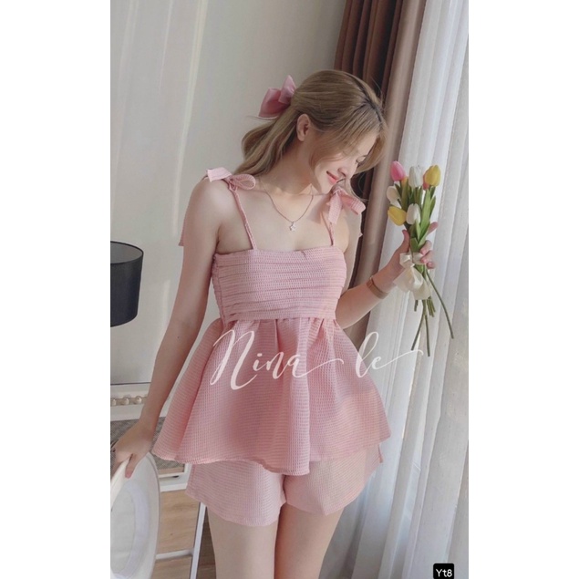 (Free ship) Mẫu HOT Sét Xốp Áo Váy Hai Dây Phối Quần Ngắn Cùng Màu Siêu Hời Cho các Chị em UP VLTN Shop