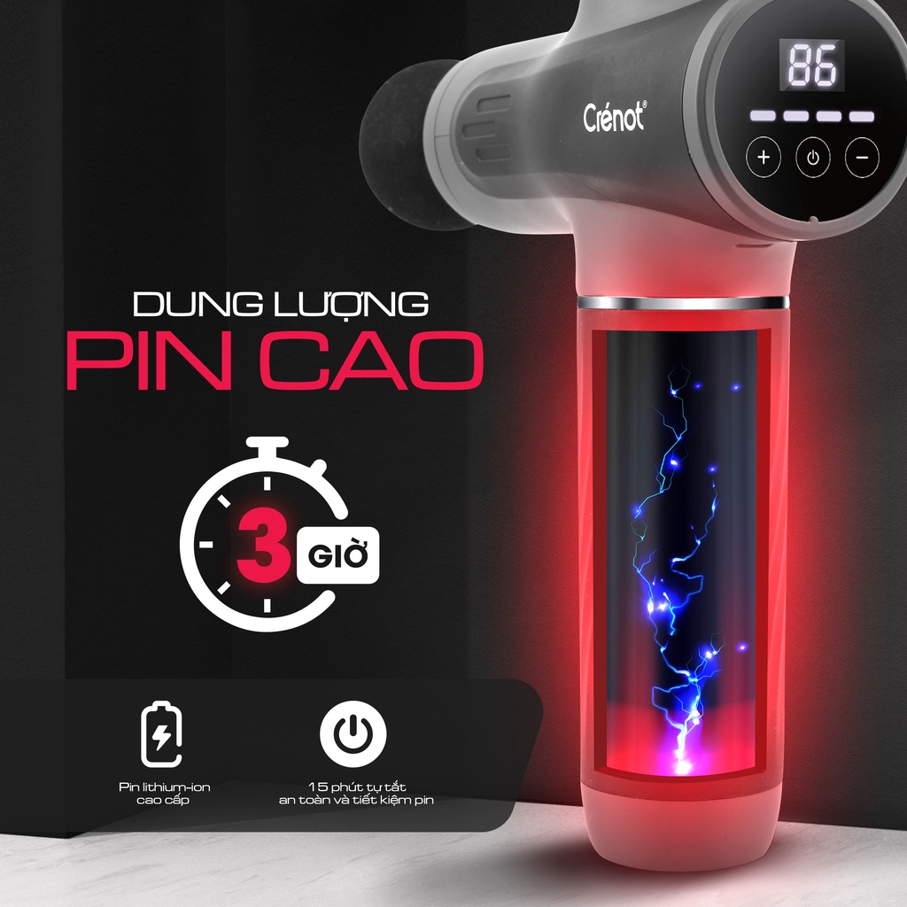 Súng massage cầm tay Crenot Therap M5 máy matxa thư giãn giảm đau nhức toàn thân với 6 đầu mát xa cao cấp và 20 cấp độ