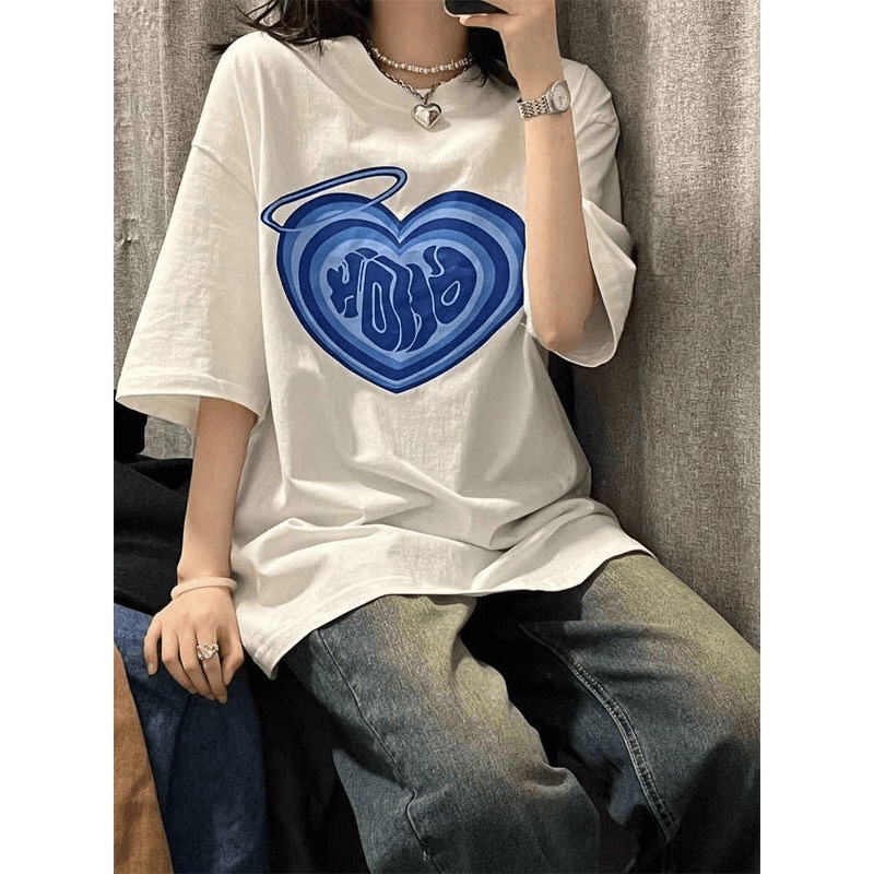 Áo Thun Nữ OVER SIZE In Hình Tim Trước Ngực Siêu Dễ Thương MB