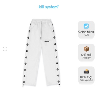 Quần thun ống rộng suông Kill System Line màu trắng hông quần in logo , vải co giãn tốt, phong cách unisex