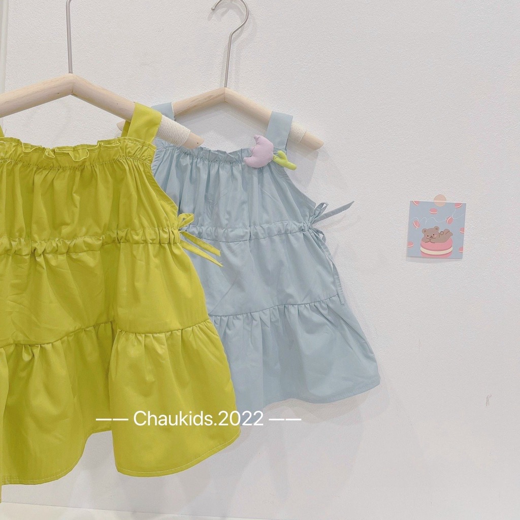 Váy 2 dây chất thô chun trơn cho bé gái, Váy hai dây kiểu dáng Hàn Quốc cho bé gái