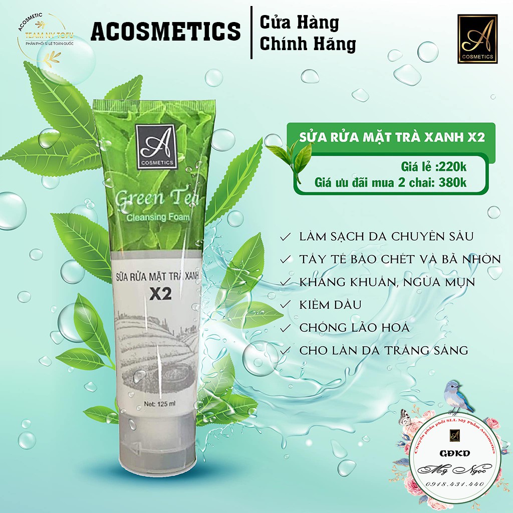 Sữa Rửa Mặt Trà Xanh ACOSMETICS, làm sạch da, diệt khuẩn, phục hồi chức nắng cho da | BigBuy360 - bigbuy360.vn
