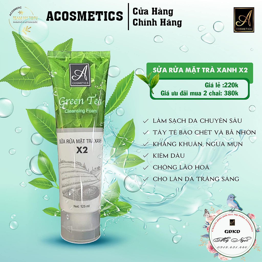 Sữa Rửa Mặt Trà Xanh ACOSMETICS, làm sạch da, diệt khuẩn, phục hồi chức nắng cho da