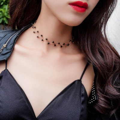 Vòng cổ choker phối hạt đen thiết kế thanh lịch cho nữ