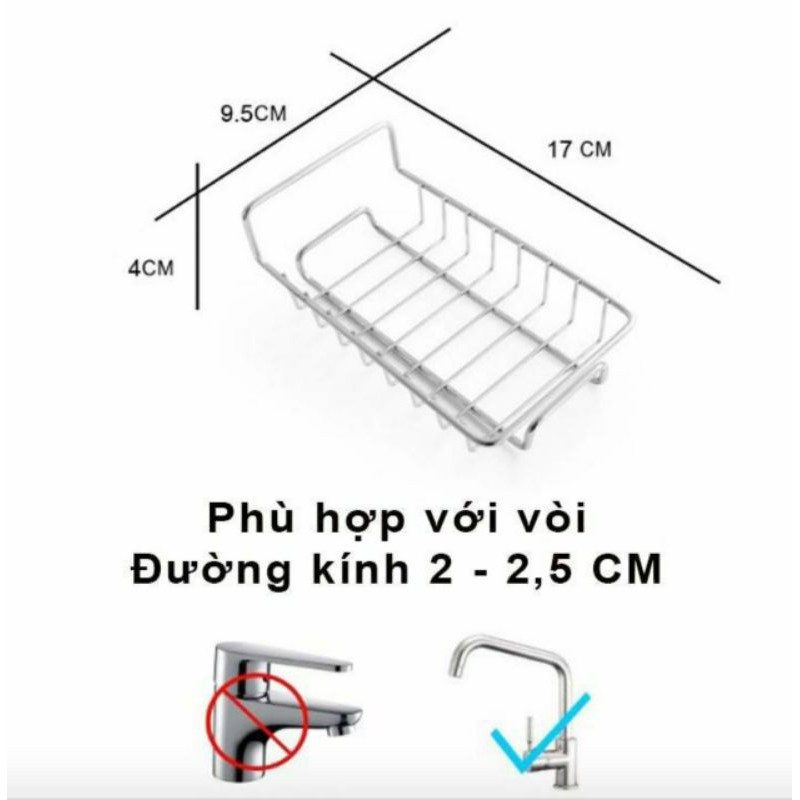 Cài vòi rửa bát, giá để giẻ rửa bát, xà phòng bằng inox