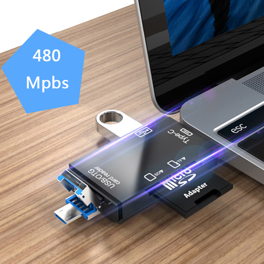 Type-C & Micro USB 6 trong 1 Đầu đọc thẻ OTG Ổ đĩa flash USB2.0 Universal OTG TF / SD Card tốc độ cao