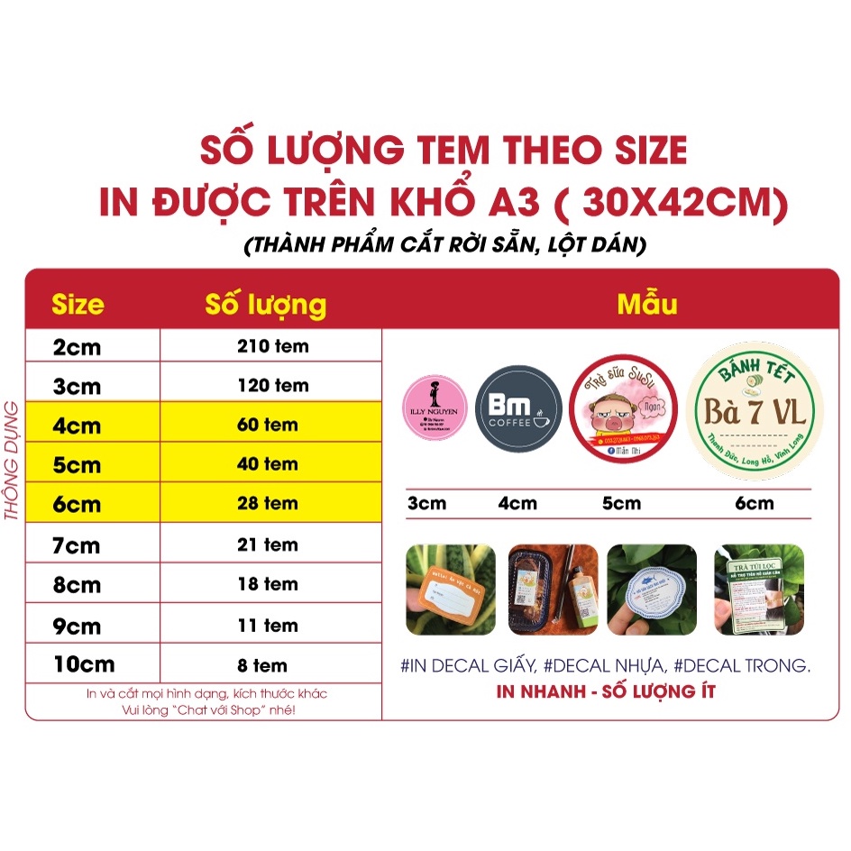 In Tem nhãn giấy, in sticker, in logo theo yêu cầu A3 - đẹp - nhanh - rẻ