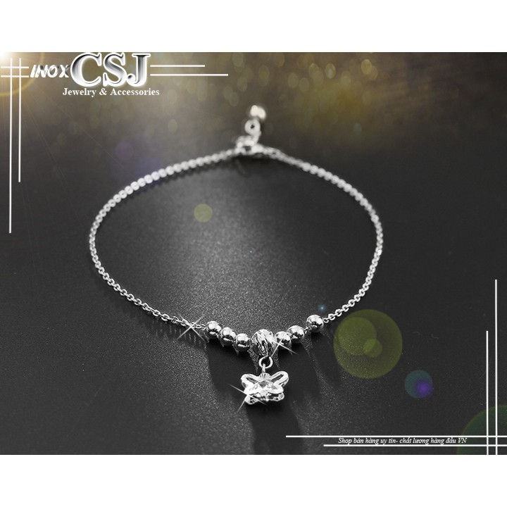 Lắc chân inox nữ CSJ kiểu bi cách điệu con bướm xinh không đen | BigBuy360 - bigbuy360.vn