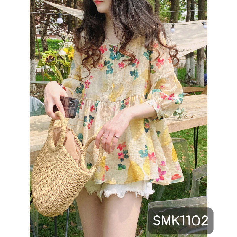 SMK1102-ÁO BBDOLL HOA VÀNG TAY PHỒNG