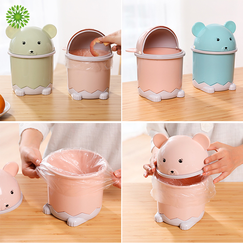 Thùng Rác Nắp Lật Mini Bằng Nhựa Hình Gấu Dễ Thương Cr1