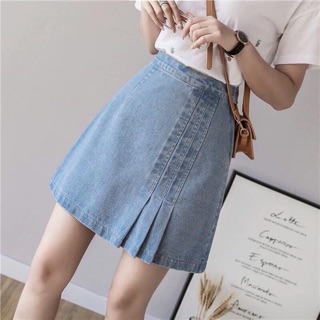 Oder váy bò jean xếp ly qc ( sẵn xanh size S)