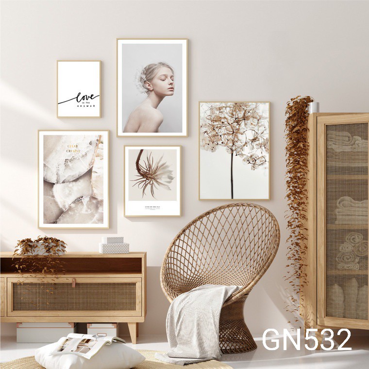 Tranh Cà Phê HOT - Bộ tranh cô gái boho- Tặng kèm đinh treo tranh