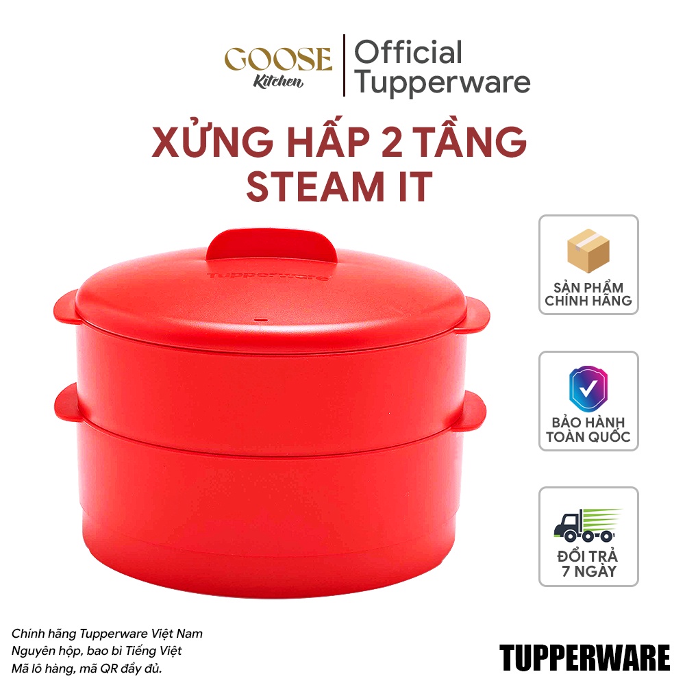 Xửng hấp 2 tầng Tupperware Steam It Chilli chính hãng, an toàn, tiện dụng chuyên hấp, đồ xôi - Goose Kitchen