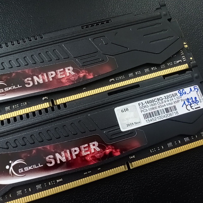 RAM TẢN NHIỆT 8GB DDR3 BUS 1333 overclock 1600 ram bộ hiệu G SKILL SNIPER, hàng tháo máy chính hãng bảo hành 6 tháng