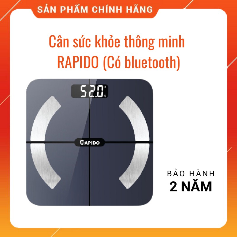 (Có Bluetooth) Cân sức khỏe thông minh Rapido RSB01-S hàng chính hãng, đo 10 chỉ số cơ thể mỡ nội tạng, tỉ lệ xương...