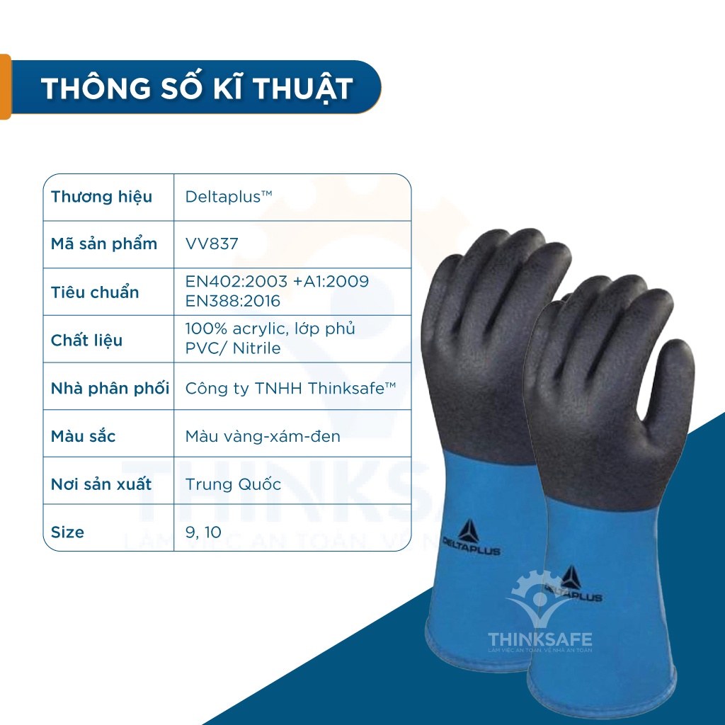 Găng tay chịu lạnh Delta plus VV837 chịu nhiệt -40 ĐỘ cấu tạo phủ Latex Bao tay chịu lạnh Găng cao su - THINKSAFE