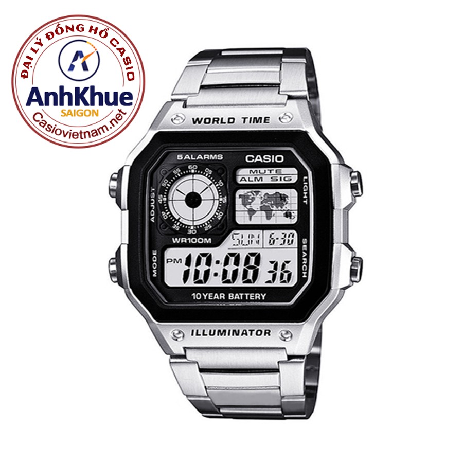 Đồng hồ nam dây kim loại Casio chính hãng Anh Khuê AE-1200WHD-1AVDF