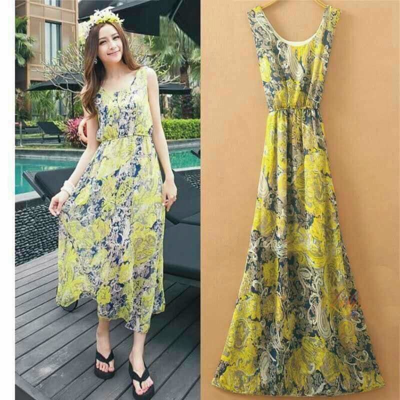 [HÀNG THIẾT KẾ] ĐẦM MAXI VOAN LỤA CAO CẤP PHỐI HOA VĂN