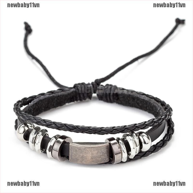 Set 6 Vòng Tay Da Bện Nhiều Lớp Phong Cách Vintage Cho Nam