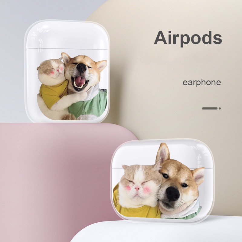 Vỏ bảo vệ hộp sạc tai nghe trong suốt họa tiết chó mèo dễ thương thích hợp cho Airpods 2nd Generation 3rd Generation