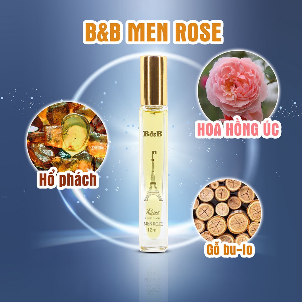 Tinh dầu nước hoa nam B&amp;B de Men Rose EDP 12 ml lưu hương lâu lịch lãm phong cách Pháp