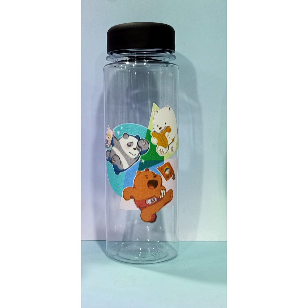 Bình nước ba anh em gấu nhựa in màu BNI2 500ml bình nước bare bear hoạt hình bình nước dễ thương