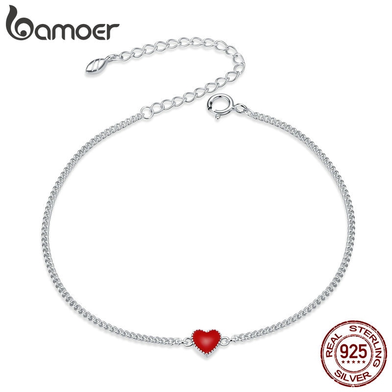 Vòng đeo tay BAMOER bạc 925 mặt hình trái tim đính đá phong cách đơn giản thời trang