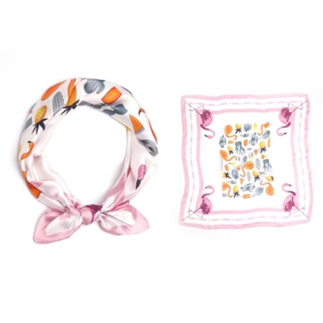 Khăn turban lụa in hình con hạc size  70x70cm - Maben
