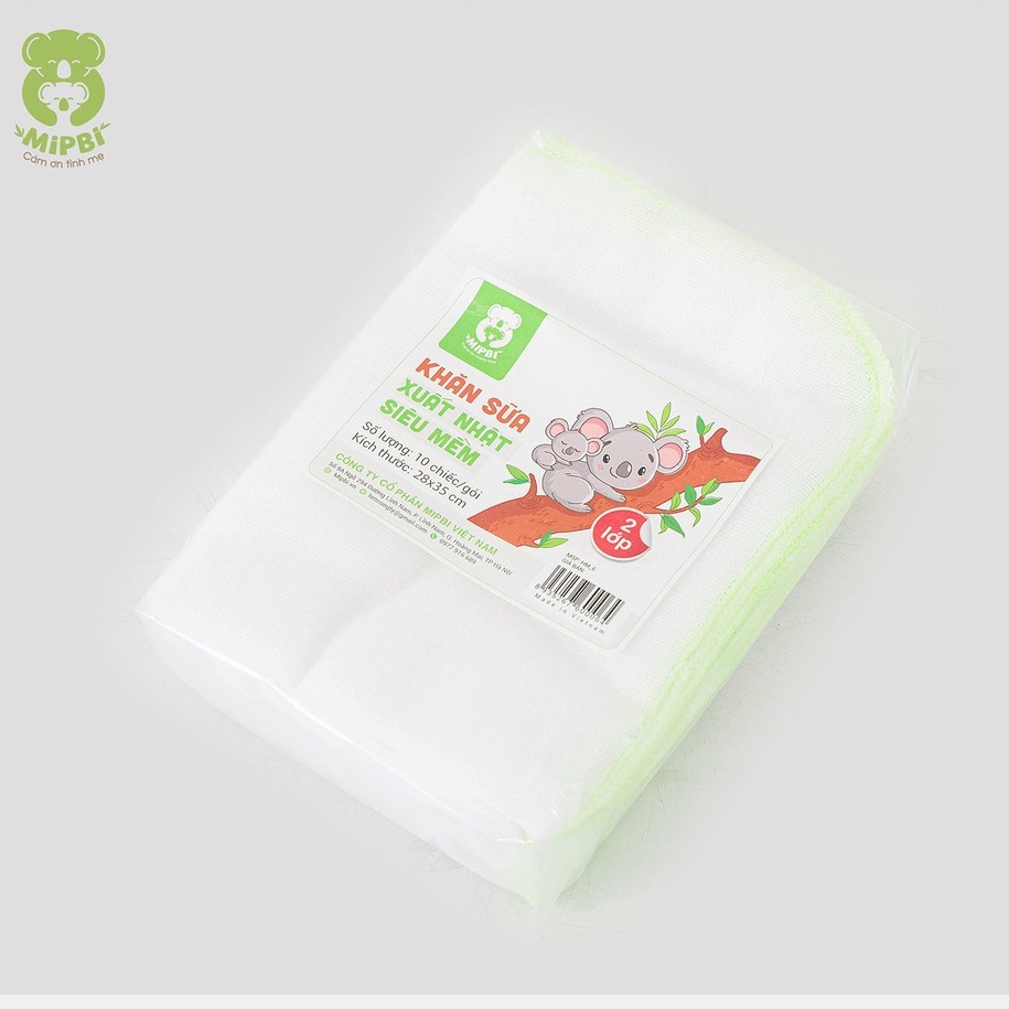 Khăn sữa xuất Nhật Mipbi 100% cotton tự nhiên siêu mềm (Gói 10 chiếc)