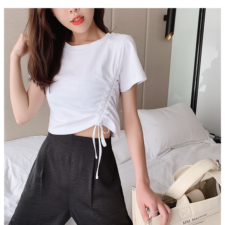 Áo Thun Nữ Rút Eo  Giảm 5k nhập mã [ CROPTOP ] Áo croptop nữ rút eo ngắn tay Hàn Quốc C08 - MaoMao