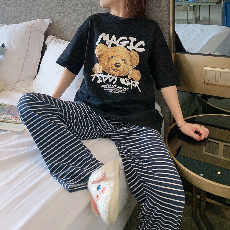 Đồ Bộ Nữ- Bộ Mặc Nhà Chất Liệu Vải Thun Cotton 100% Dáng Suông Cực Ngầu Dễ Thương Guu DN12
