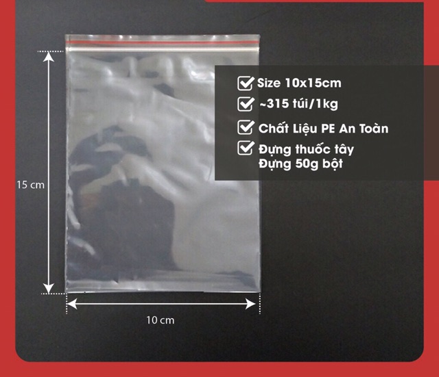 1kg túi zip chỉ đỏ