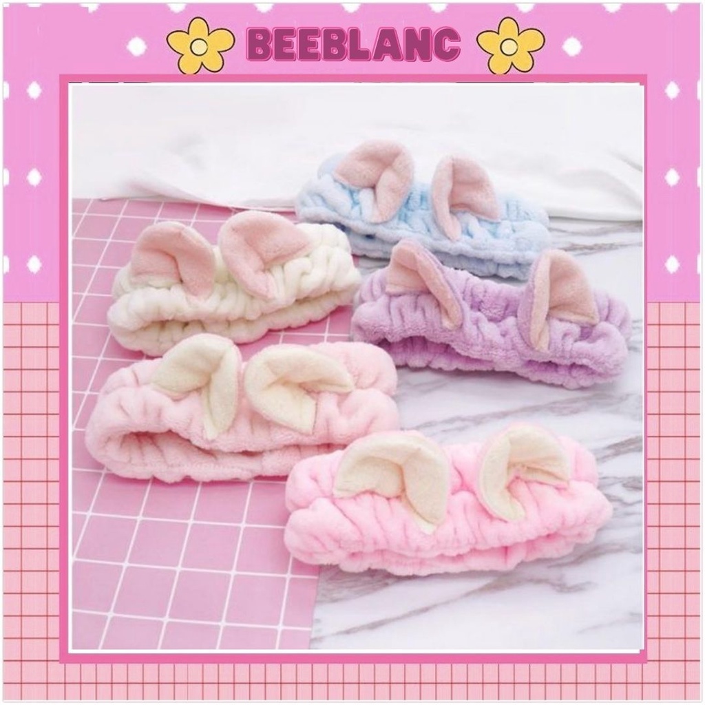 Băng đô rửa mặt Beeblanc băng đô cài tóc turban nữ tai mèo 3D cute vải nhung chất đẹp mềm mượt Hàn Quốc