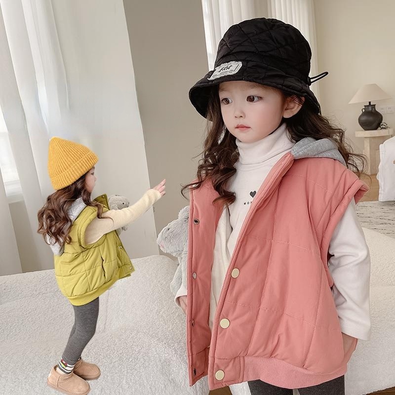 Áo khoác bé gái không tay có mũ trùm đầu thiết kế mới thời trang phong cách Hàn Quốc