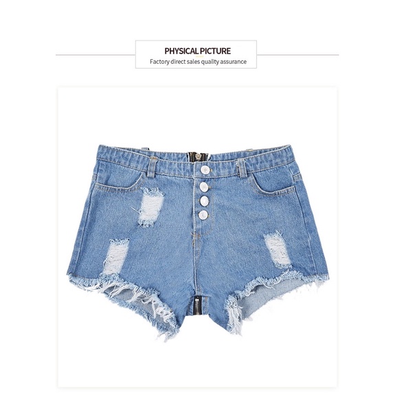 TW826# - Quần Soóc Bò Kéo Khoá Tua Rua Rách Phong Cách Gợi Cảm