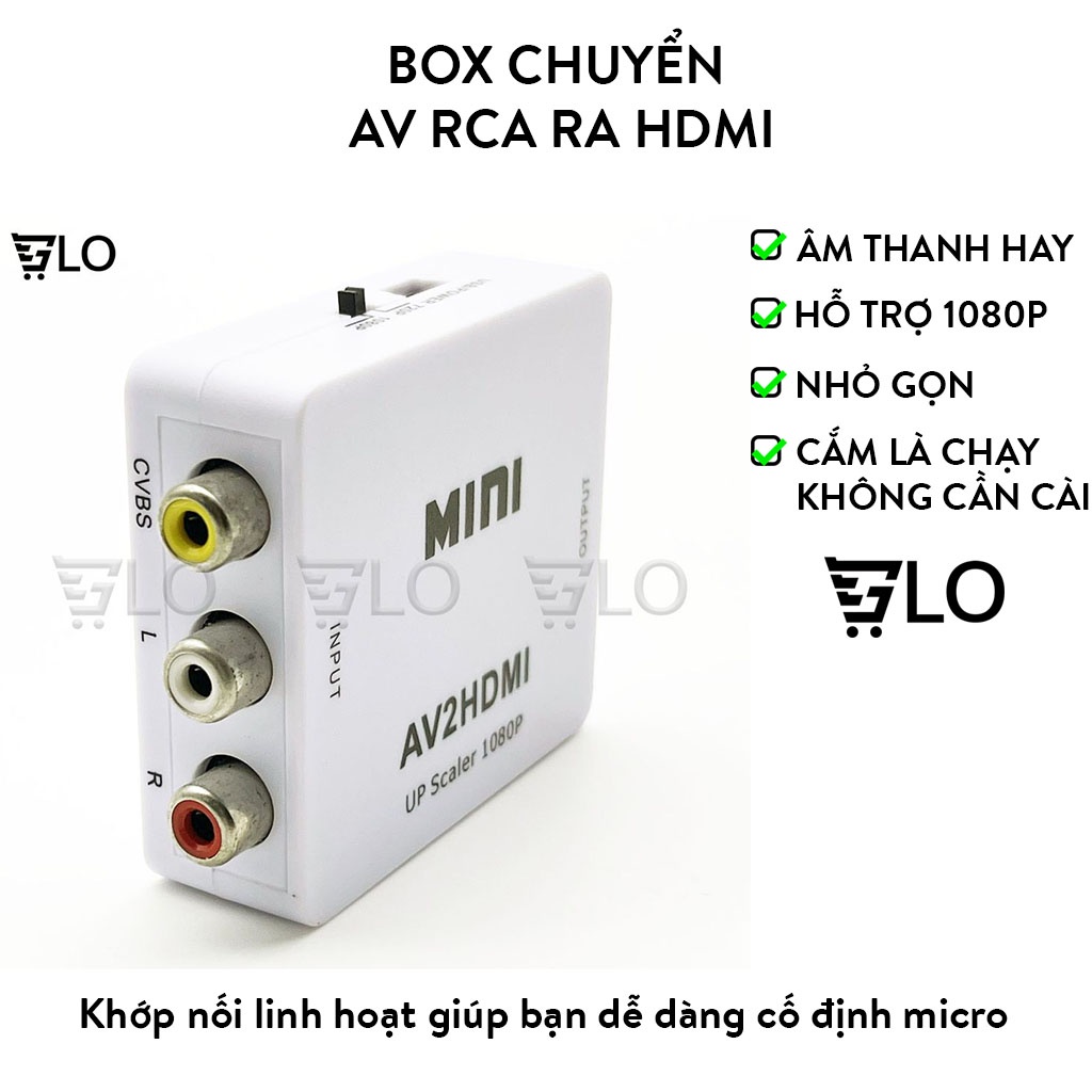 Bộ Box Chuyển Đổi Tín Hiệu AV RCA ra HDMI Model AV2HDMI Hỗ Trợ Độ Phân Giải FullHD 1080P Có Switch 720p và 1080p