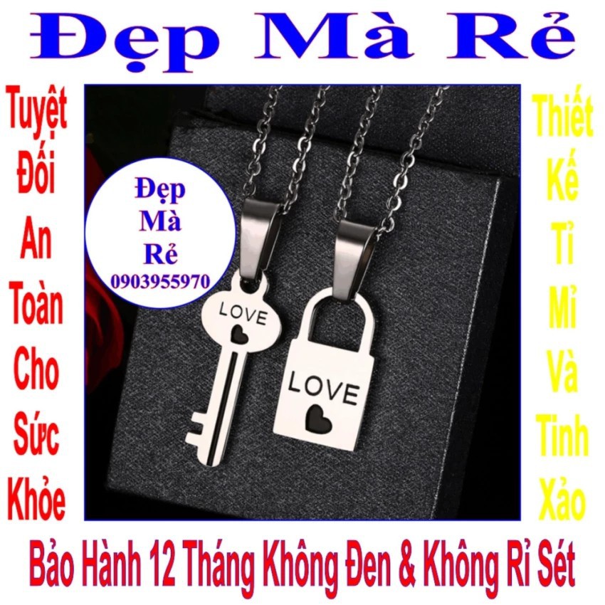 Dây chuyền cặp hình ổ khóa và chìa khóa tình yêu khắc chữ LOVE (2 dây) - DCC00026T035069