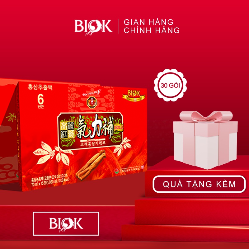 Nước hồng sâm Hàn Quốc bồi bổ sức khỏe Biok hộp to 30 gói màu đỏ quà biếu ý nghĩa