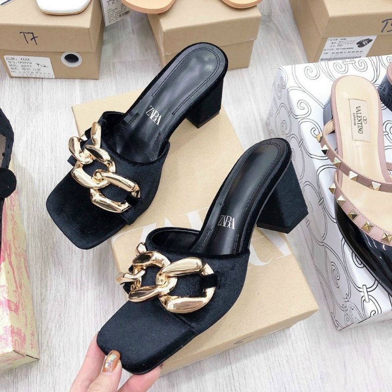 JXM(ẢNH THẬT) Guốc 7p Quai Xích Nhung Mềm Êm Mũi Vuông Fullbox Tag Hãng Cao Cấp