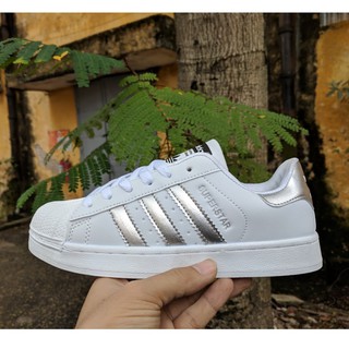 [KÈM HỘP MỘC] Giày Adidas Super Star mũi sò màu trắng gót bạc