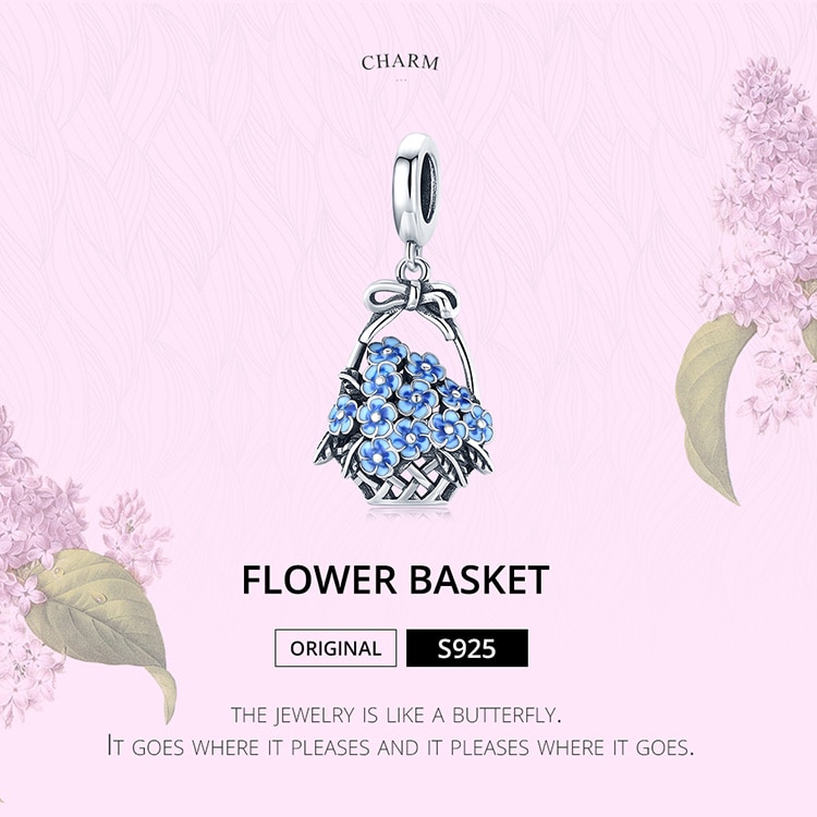 Mặt Trang Sức Bamoer SCC1717 Bằng Bạc 925 Thiết Kế Hình Giỏ Đựng Hoa Làm Phụ Kiện Vòng Đeo Tay DIY Cho Nữ