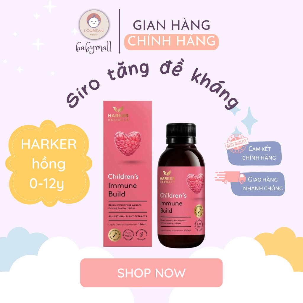 Siro thảo dược Harker Herbals hồng Immune Build tăng đề kháng cho bé giúp ăn ngon 150ml